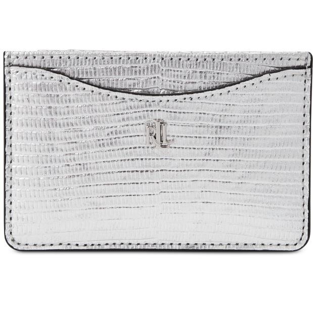 Ralph Lauren Silver Lizard Embossed Slim Card Case Women`s Wallet L3946