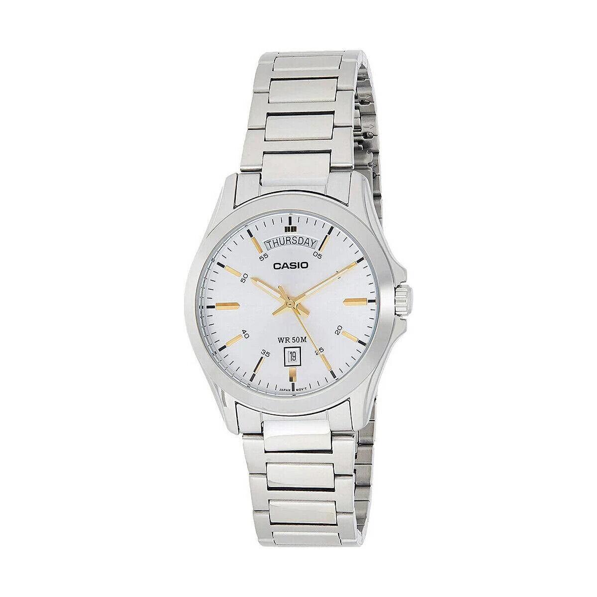 Casio MTP1370D-7A2 Men`s Classic Stainless Steel Silver Watch - Dial: Gold, Band: Silver, Bezel: Silver