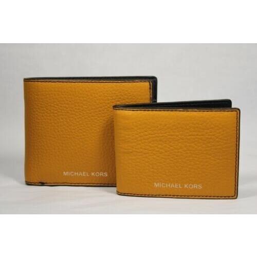 Michael Kors Cooper Pebbled Yellow Leather Billfold Wallet 3-in-1 36F9LCOF2L FS