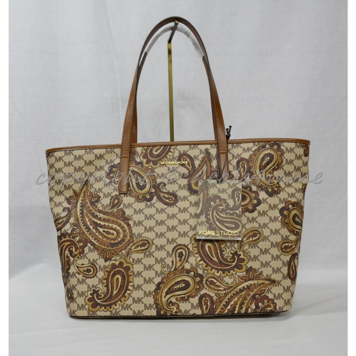 Michael Kors Studio Paisley Emry Large Top Zip Tote in Luggage Brown