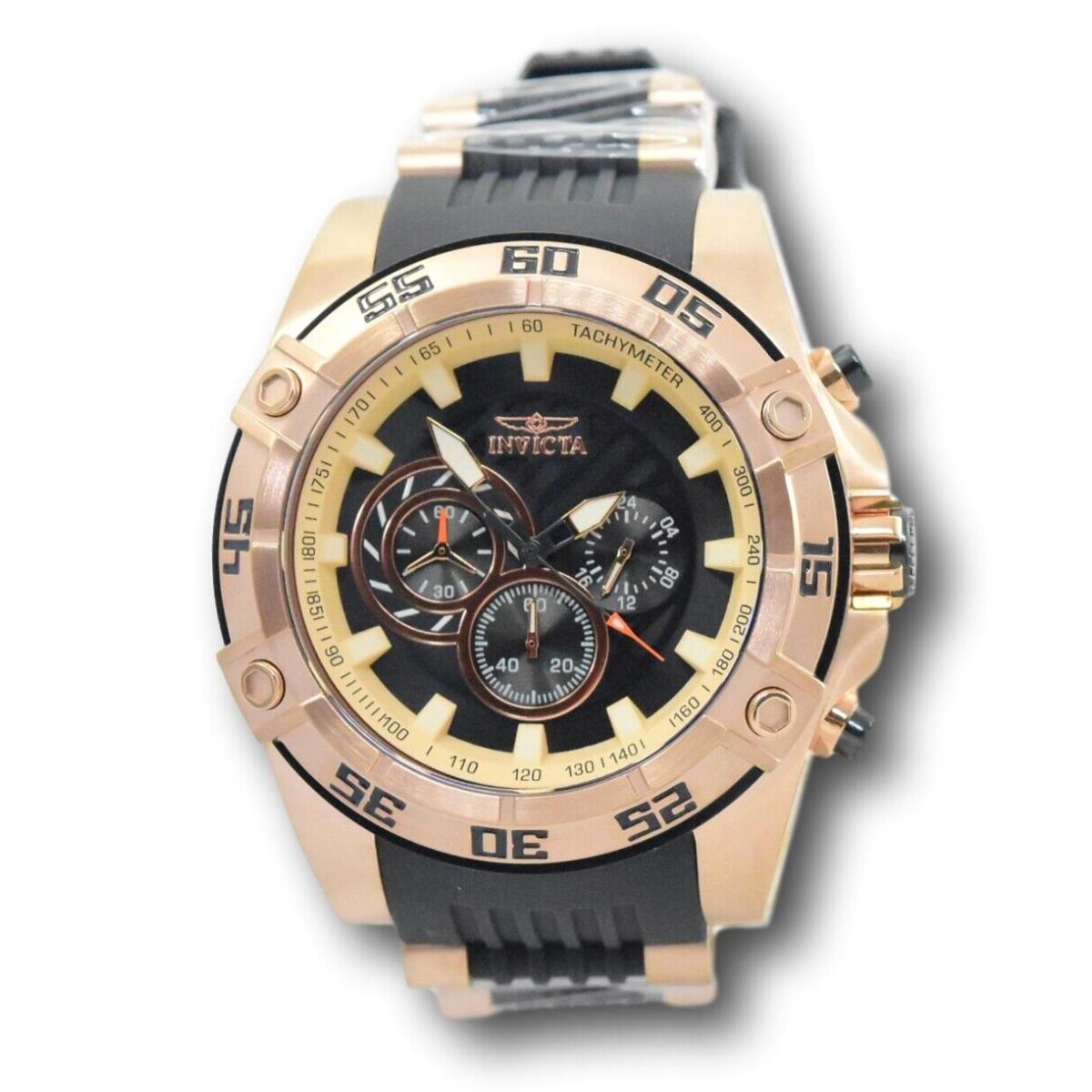 Invicta Speedway Viper 30109 Men`s Rose Gold Charcoal Chronograph Watch 52mm - Dial: Black, Band: Black, Bezel: Rose Gold