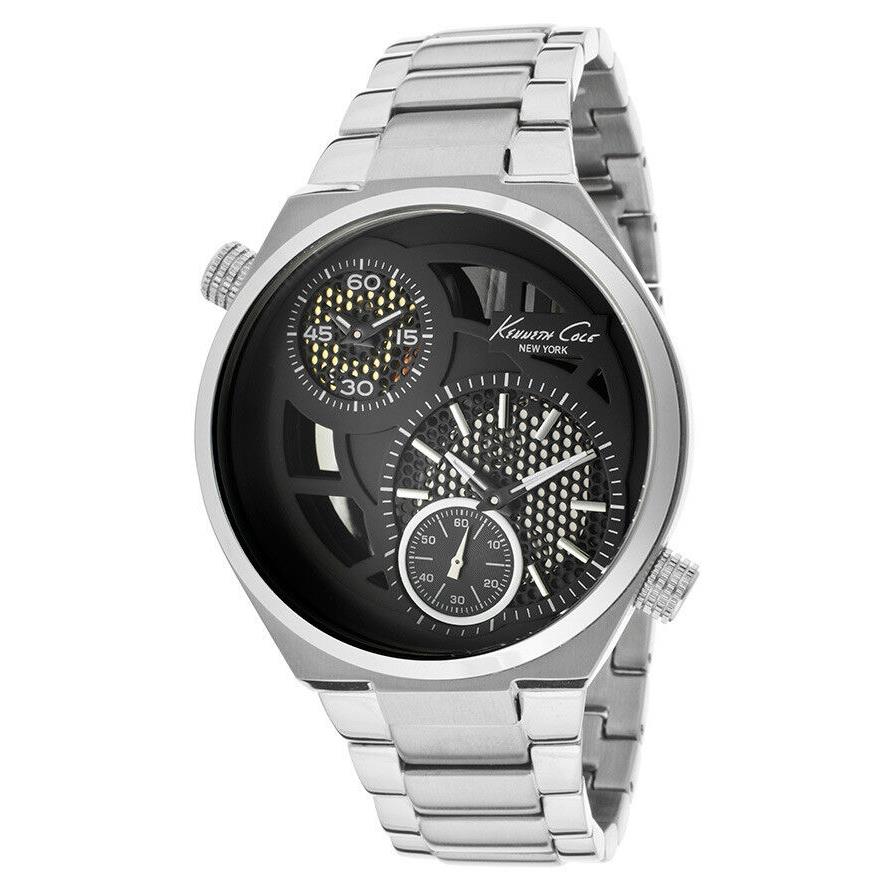 Kenneth Cole NY Men`s KC3991 Silver Tone Band Black See Through Dial Watch