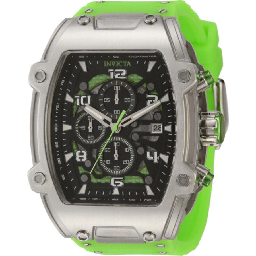 Invicta S1 Rally Diablo Chronograph Quartz Black Dial Men`s Watch 42346 - Dial: Black, Band: Green, Bezel: Silver-tone