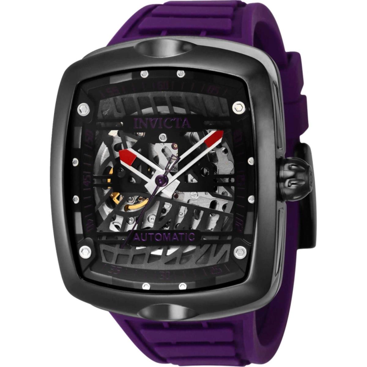 Invicta Men`s Watch S1 Rally Diablo Power Reserve Purple Silicone Strap 44041 - Dial: Black, Skeleton, Band: Purple