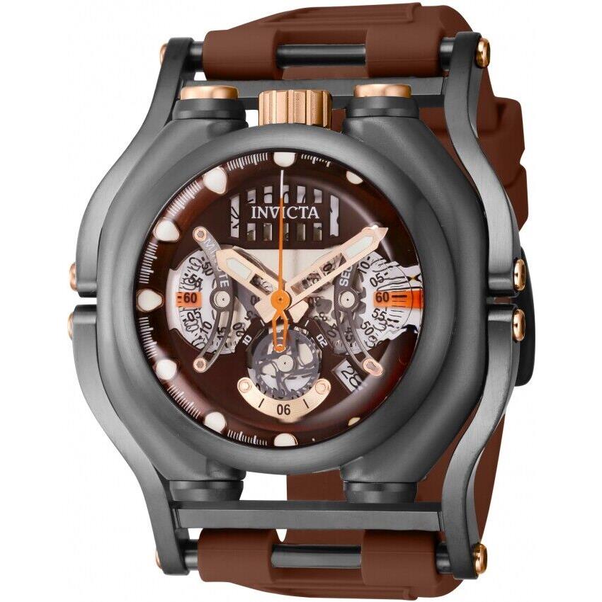 Invicta Sea Hunter Chronograph Quartz Brown Dial Men`s Watch 41716 - Dial: Brown, Band: Brown, Bezel: Gunmetal and Rose Gold