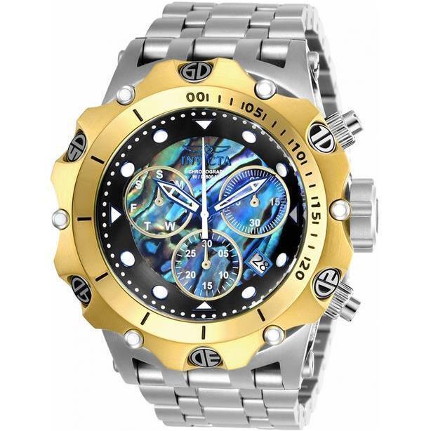 Invicta Venom 26686 Mens Round Analog Stainless Steel Chronograph Day/date Watch - Dial: Mother of Pearl, Band: Silver, Bezel: Gold