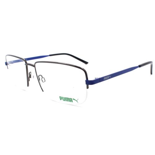 Puma PU0215O 002 Men`s Eyeglasses Frames Half-rim 57-17-145 Ruthenium / Blue