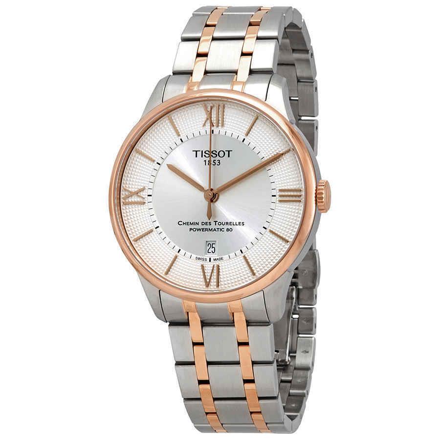 Tissot Chemin Des Tourelles Automatic Silver Dial Men`s Watch T099.407.22.038.02 - Dial: Silver, Band: Silver, Gold, Bezel: Pink