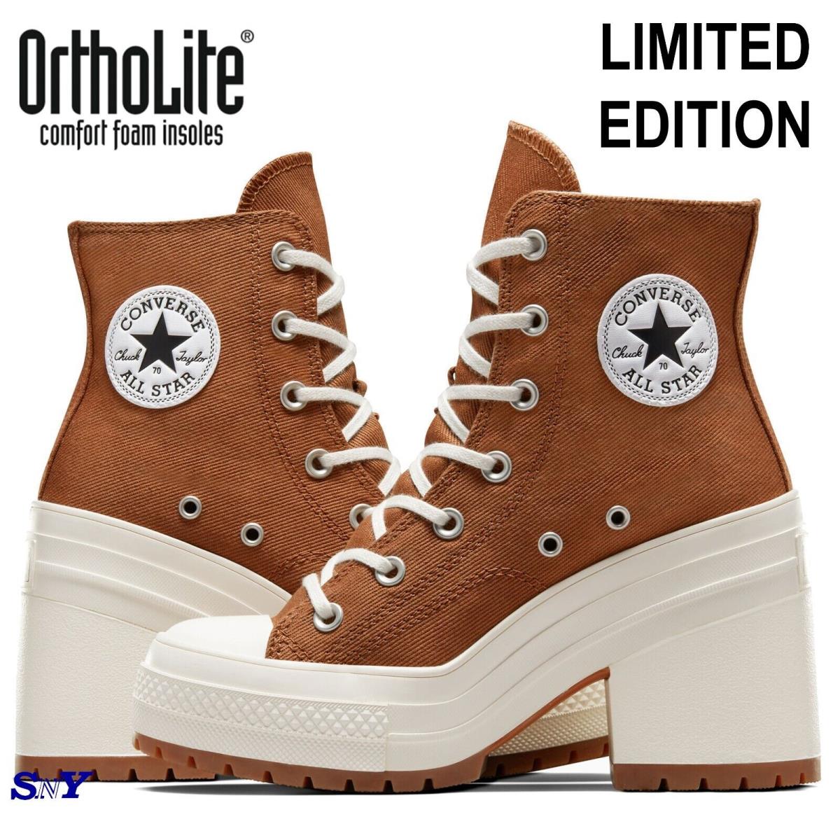 Converse Women`s Chuck 70 De Luxe Heel Limited Edition Premium Shoes W Box - Tawny Owl/Egret/Gum