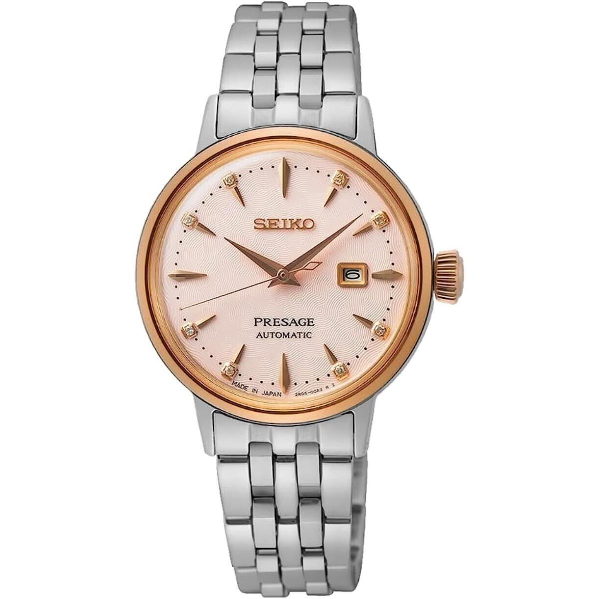 Seiko Ladies Presage Automatic Rose Bezel Silver Bracelet Watch SRE012