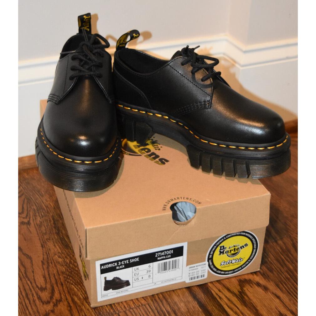 Dr Martens Women`s Audrick 3-Eye Platform Shoes Black Nappa Lux 27147001 8M