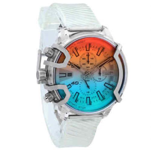 Diesel Griffed Chronograph Quartz Men`s Watch DZ4521 - Red and Blue Iridiscent Dial, White Band