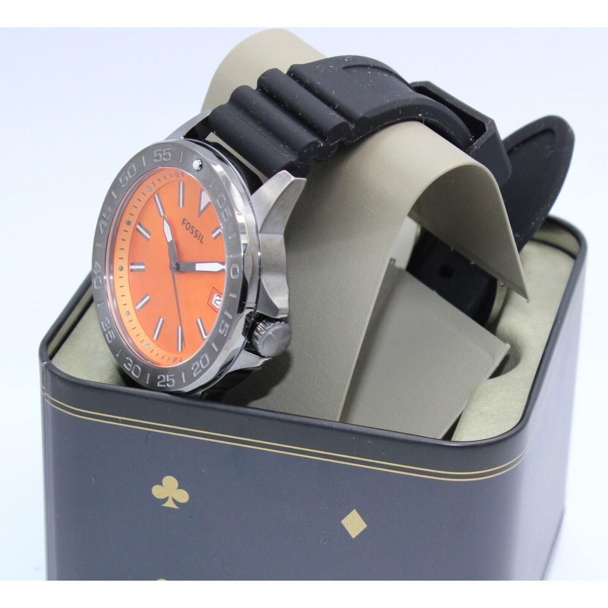 Fossil Bannon Grey Smoke Orange Black Silicone BQ2780 Men`s Watch