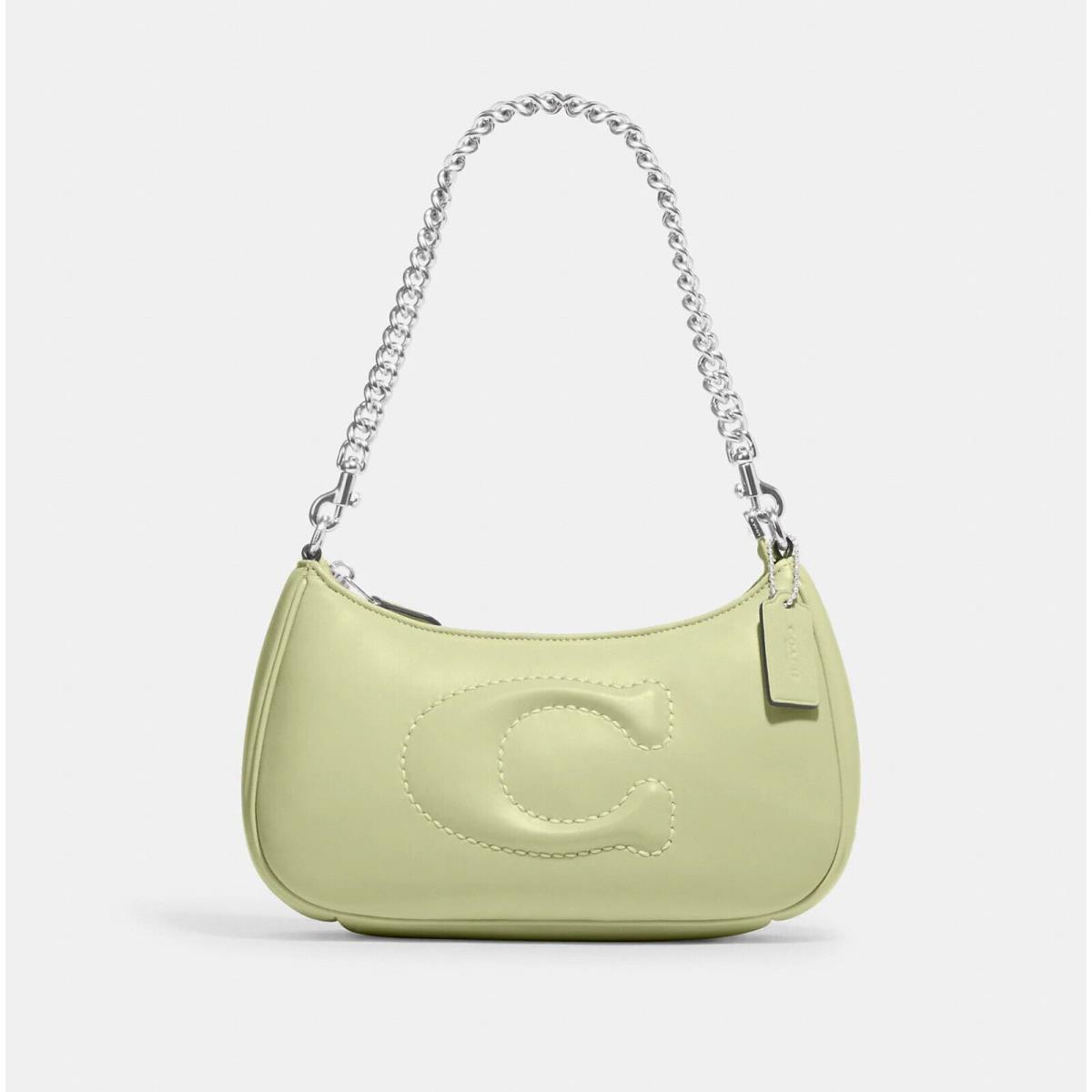 Coach Teri Shoulder Bag with Quilting cj608 Silver/Pale Lime