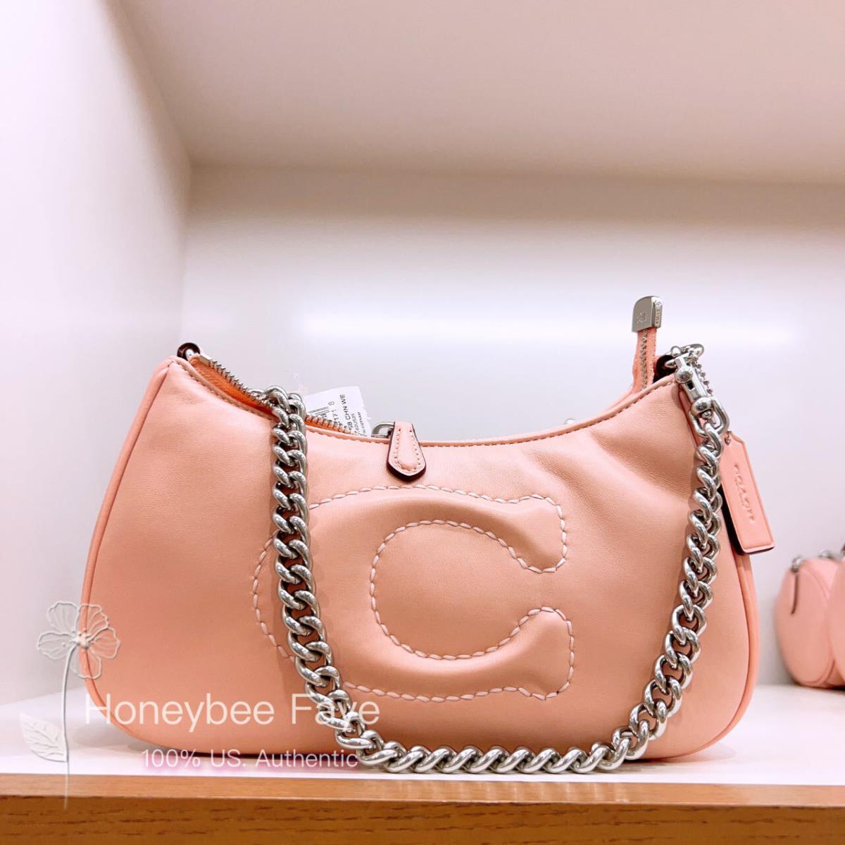 Coach Teri Shoulder Bag with Quilting cj608 Silver/Light Pink