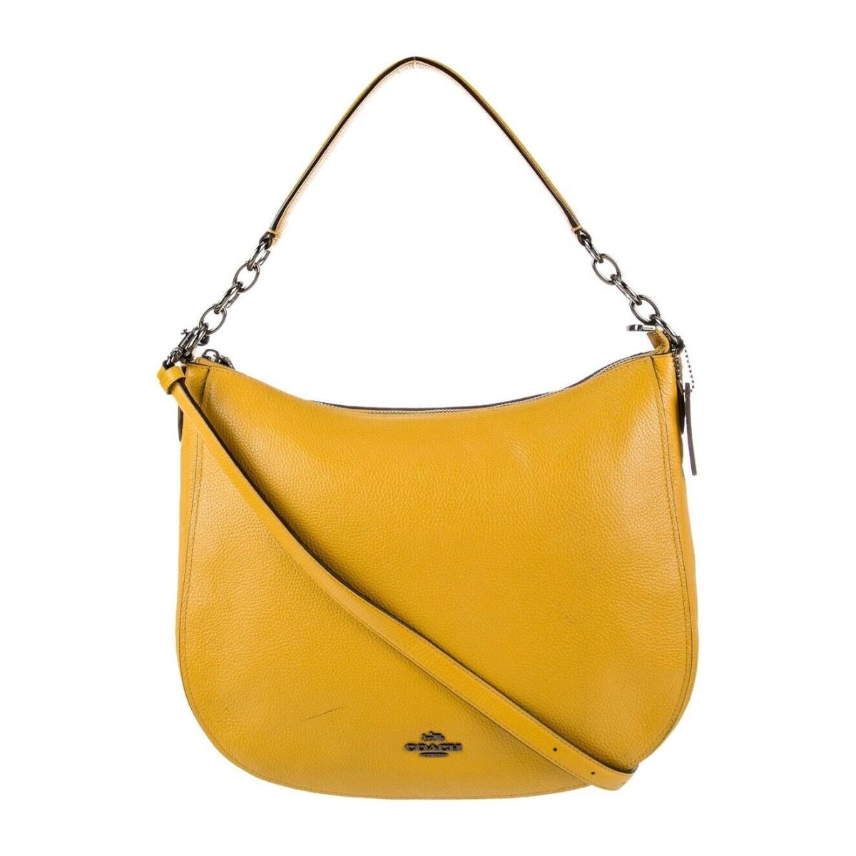 Coach Pebble Leather Elle Saddle LT Yellow Hobo Shoulder Bag 31399