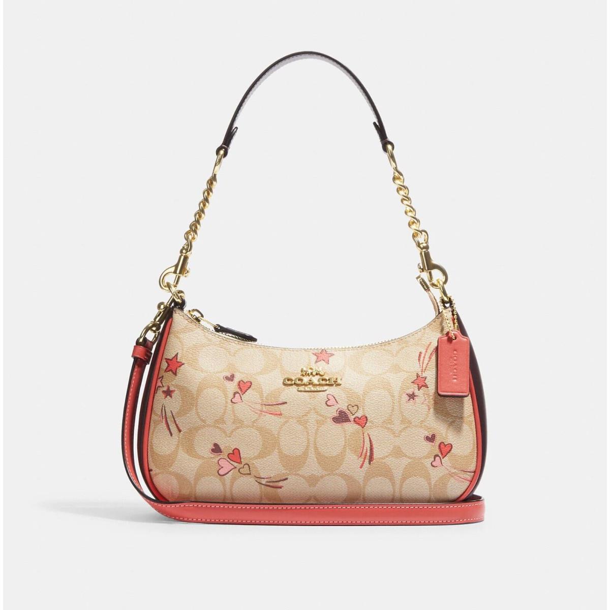 Coach Teri Shoulder Bag In Signature Canvas with Heart and Star Print CJ644