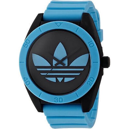 Adidas ADH2847 Santiago XL Men`s Analog Black Plastic Watch Blue Silcone Strap