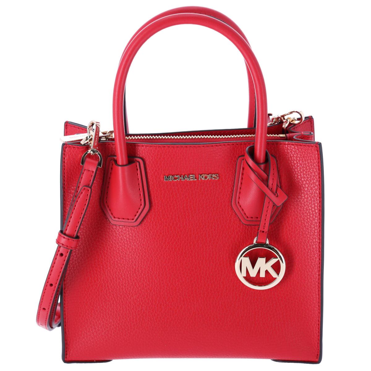 Michael Kors Mercer Medium Bright Red Pebble Leather Messenger Crossbody