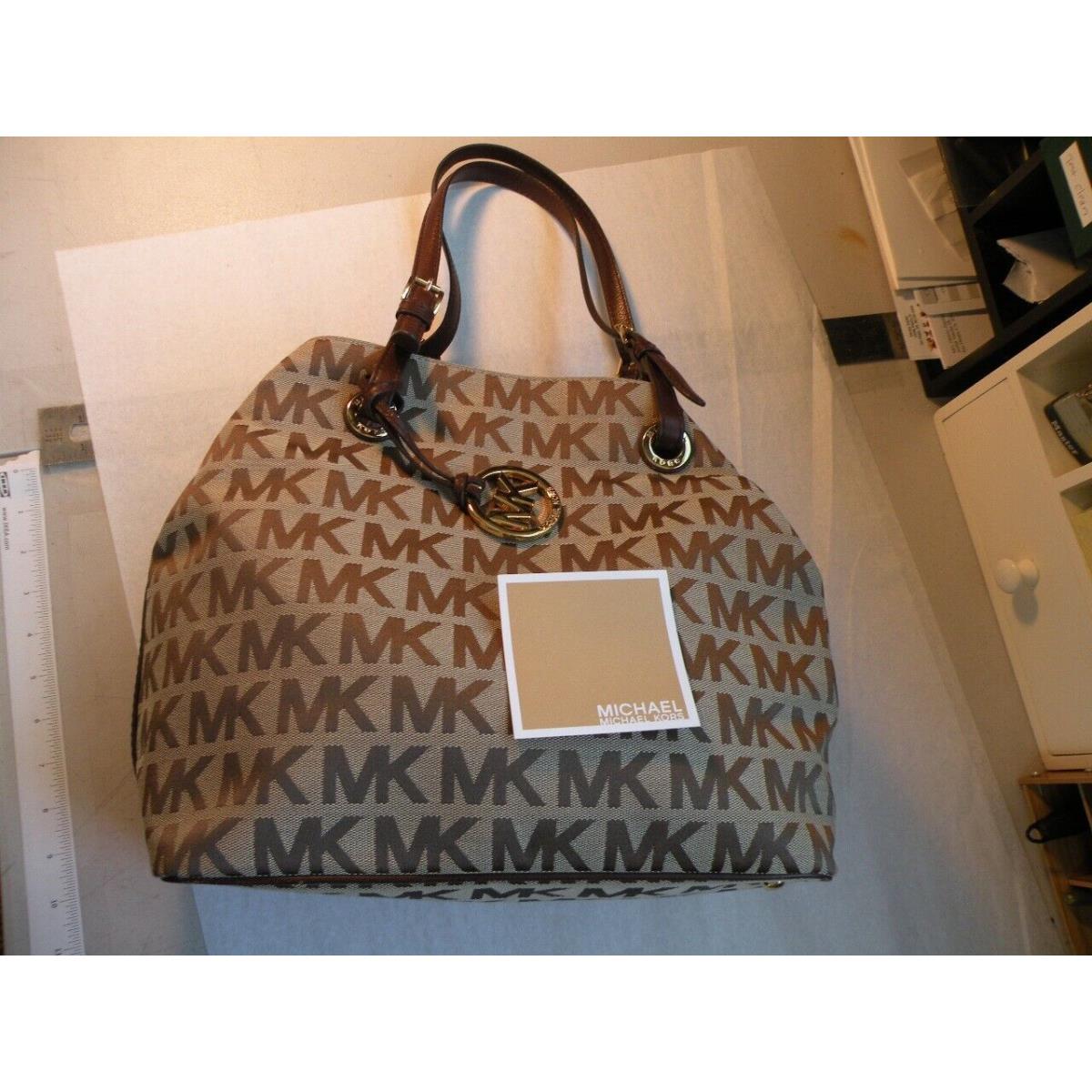 Michael Kors Jet Set Grab Bag Jacquard MK Signature Tote Luggage