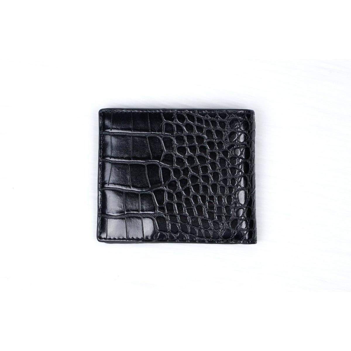 Michael Kors Men Cooper Croc Embossed Black Leather Billfold Bifold Wallet