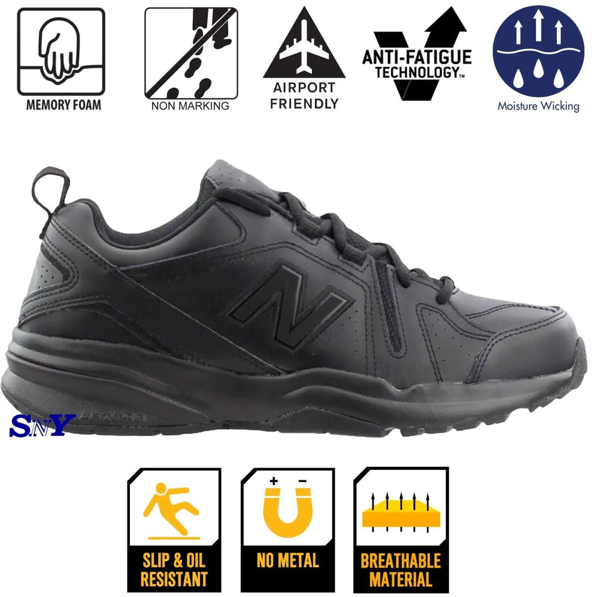 New Balance Men`s Slip Resistant Shock Absorbing Black Leather Service Shoes M