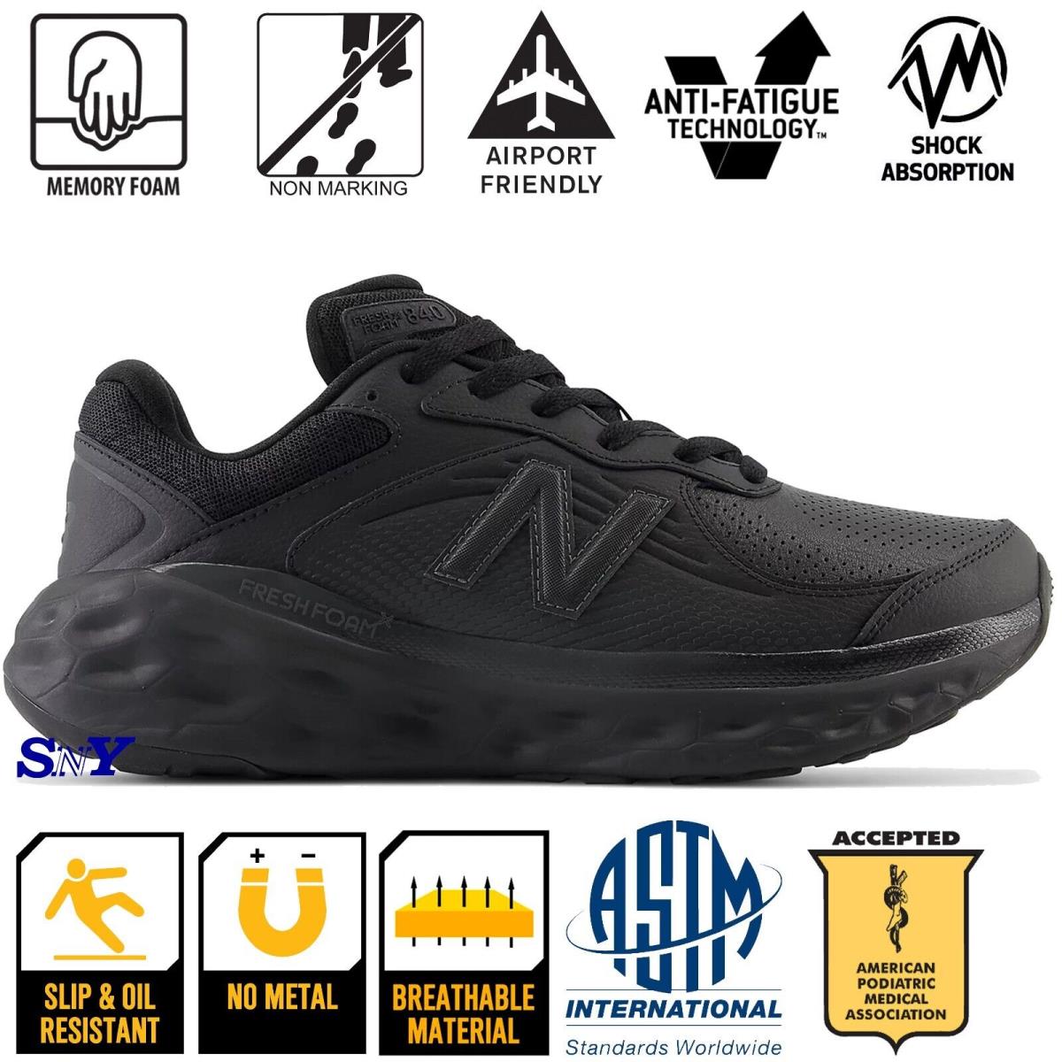 New Balance Men`s Slip Resistant Shock Absorbing Black Service Shoes Astm Rated