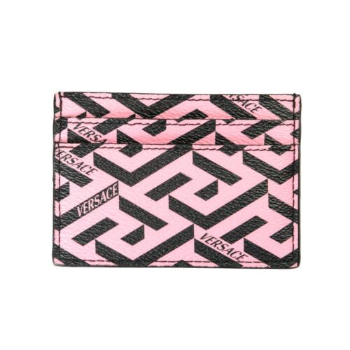 Versace Unisex La Greca Signature Textured Leather Pink Card Case