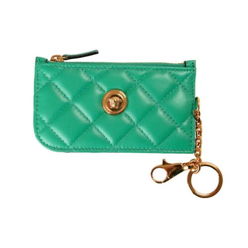 Versace Women`s Emerald Green Quilted Leather Card Case Keycha