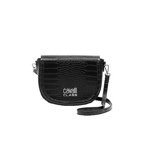 Cavalli Class Torino Black Medium Crocco Saddle Crossbody Bag