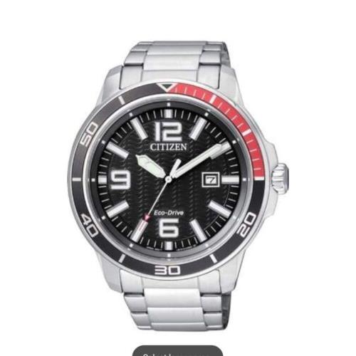 Citizen AW152051E Eco Drive Black Date Indicator Dial Stainless Steel Mens Watch