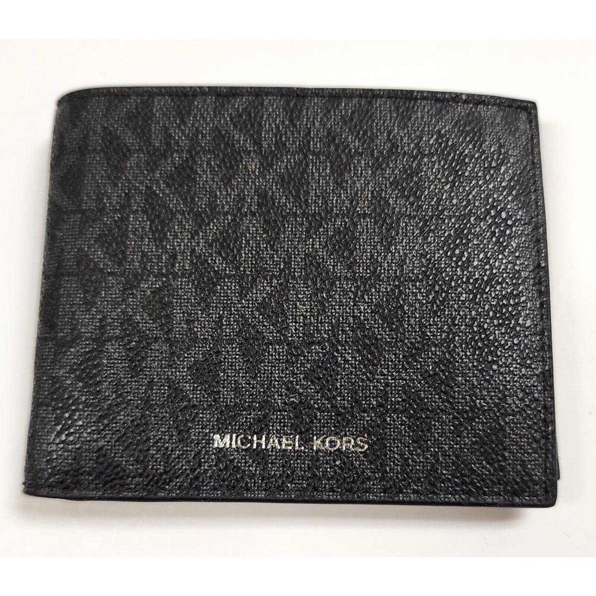 Michael Kors Black Leatherette MK Logo Print Men`s Bifold Wallet + Box