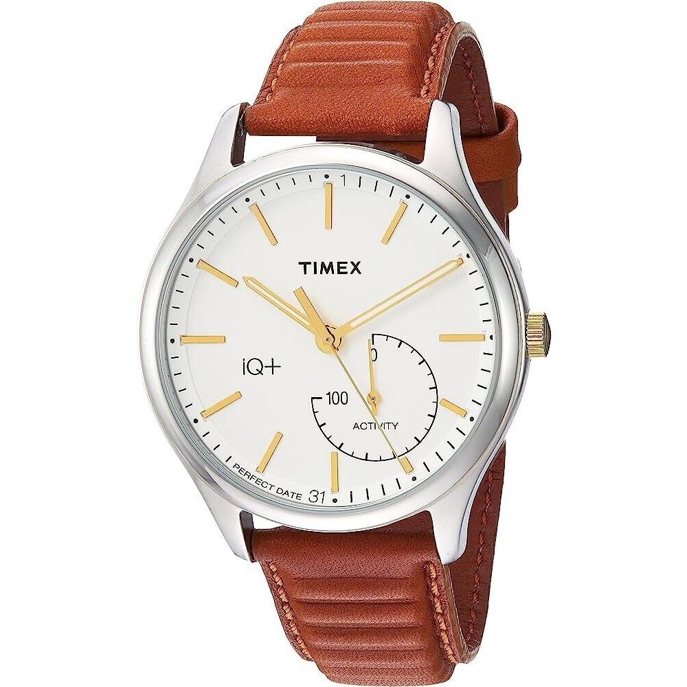 Timex Men`s TW2P94700 Iq+ Move Activity Tracker Brown Leather Strap Smartwatch