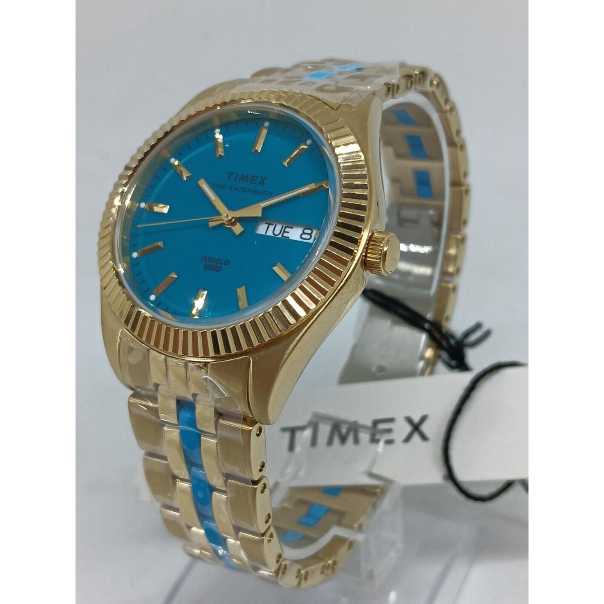 Timex Waterbury TW2U82600VQ Women`s 36mm Gold S/steel / Blue Indiglo Watch - Dial: Blue, Gold, Band: Blue, Gold