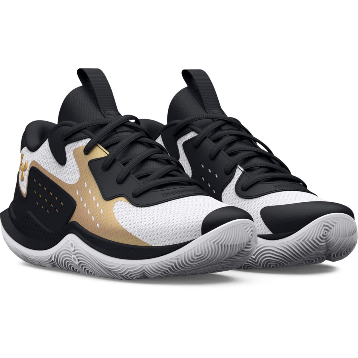 Children Unisex Shoes Under Armour Kids Jet `23 Basketball Shoe Little Kid White/Black/Metallic Gold