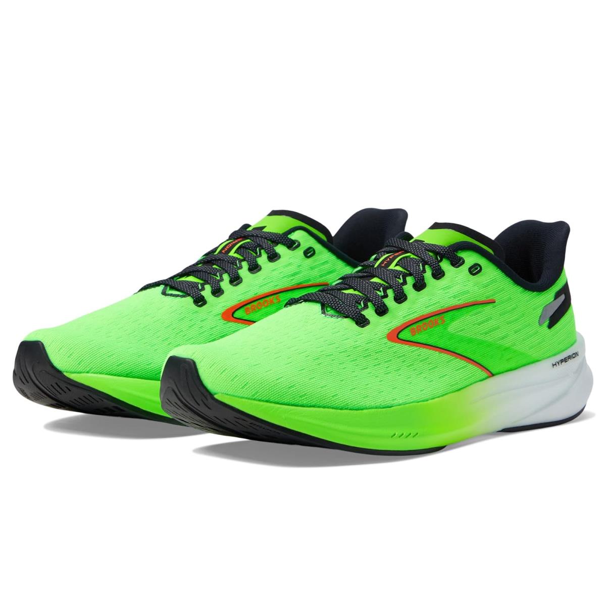 Man`s Sneakers Athletic Shoes Brooks Hyperion Green Gecko/Red Orange/White