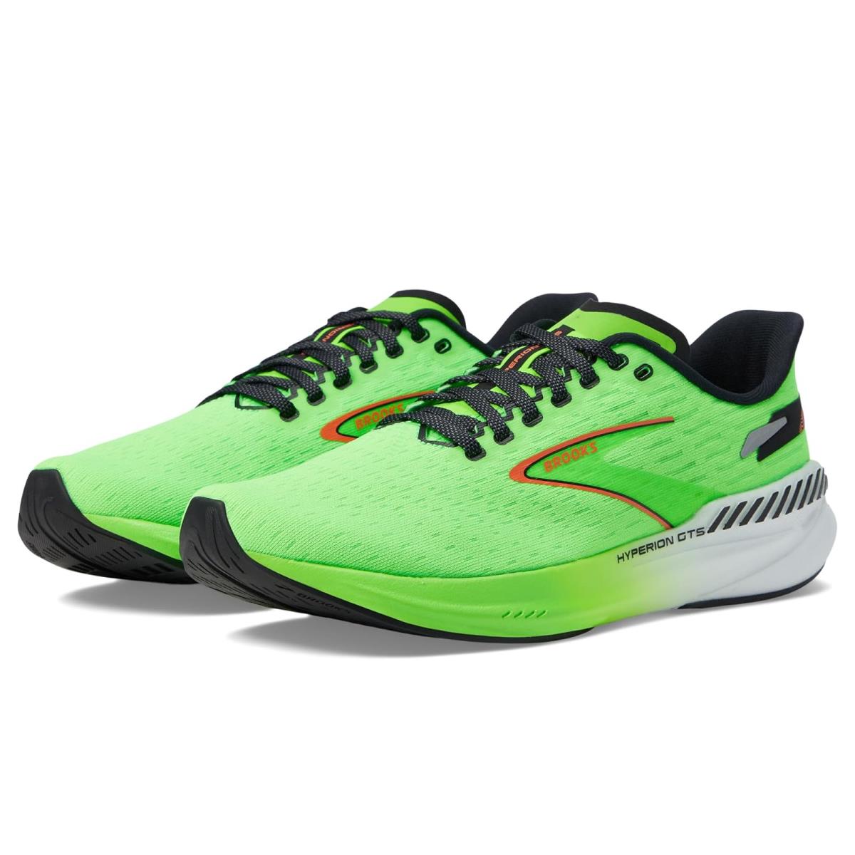 Man`s Sneakers Athletic Shoes Brooks Hyperion Gts Green Gecko/Red Orange/White