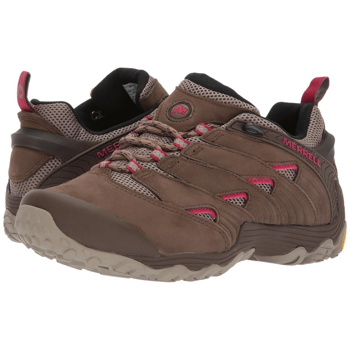 Merrell Womens Chameleon 7 Lace Up Hook Hiking Trail Walking Athletic Shoes Merrell Stone Brown Orange