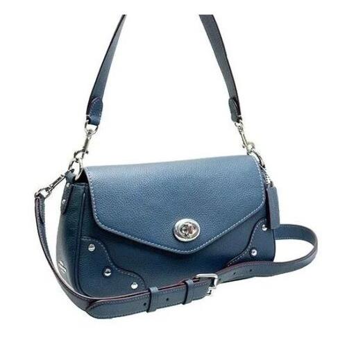Coach Millie Shoulder Leather Crossbody Shoulder Bag Denim Blue Ce634 - Handle/Strap: Blue, Hardware: Silver, Exterior: Denim Blue
