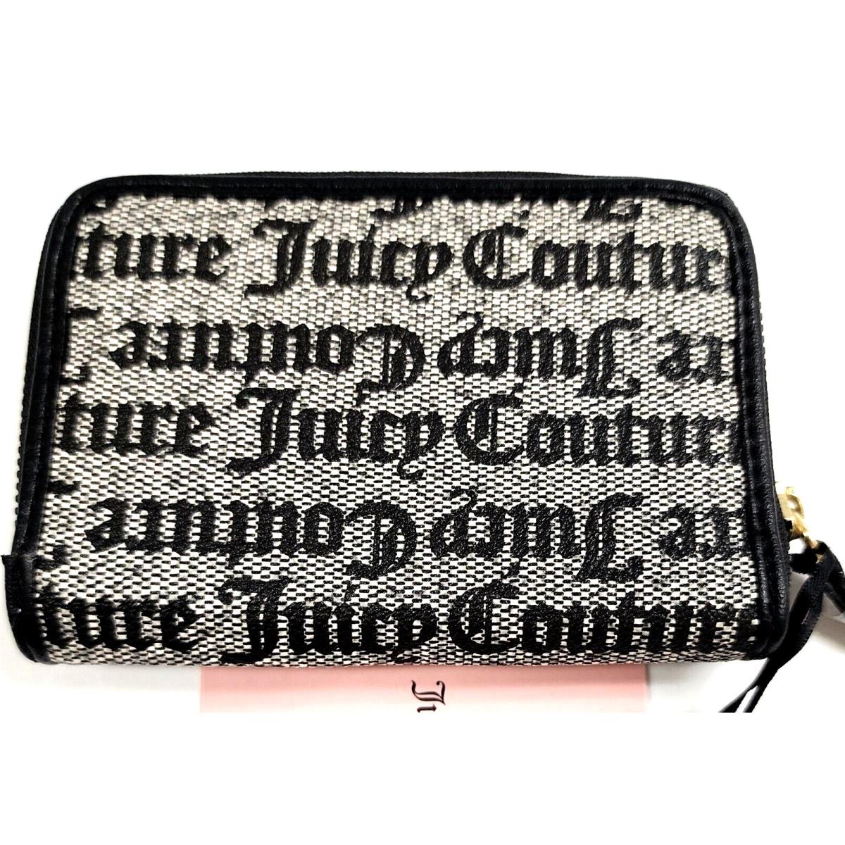 Juicy Couture Black Beige Grey Gold Logo Leatherette Canvas Zip Around Wallet