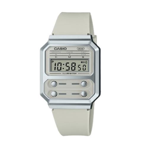 Casio Vintage Edgy Digital Quartz A100WEF-8A A100WEF-8 Men`s Watch - Dial: Grey, Band: White