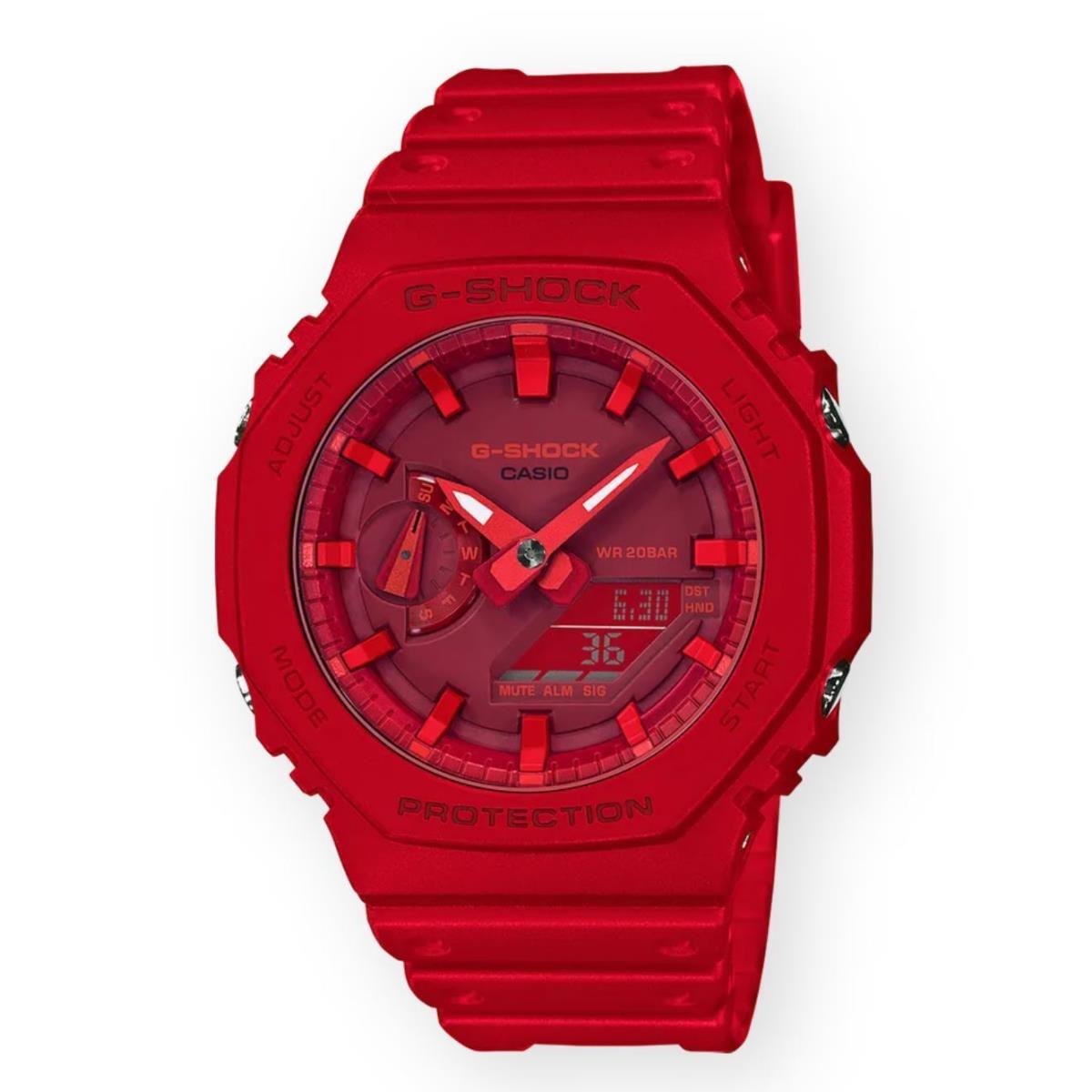 Casio G- Shock Men`s Red Resin Band GA-2100-4ADR Red Color Dial Sports Watch - Dial: Red, Band: Red