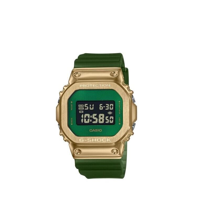 Casio G-shock Digital 5600 Series Ion Plated Metal Bezel Men`s Watch GM5600CL-3 - Dial: Green, Band: Green, Bezel: Gold
