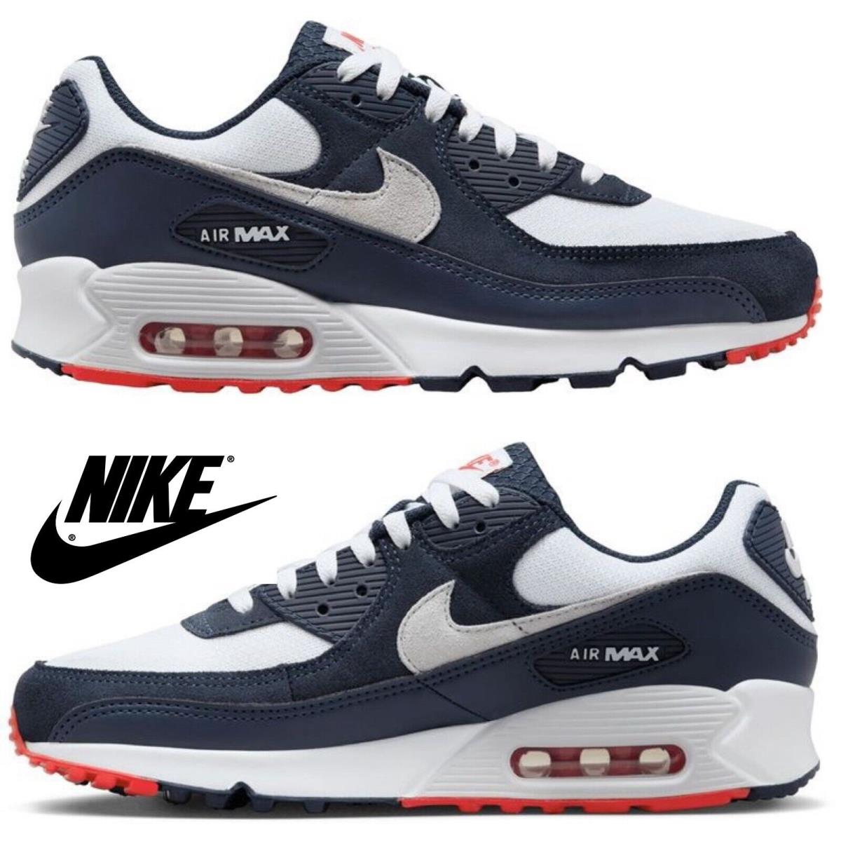 Nike Air Max 90 Casual Men`s Sneakers Running Athletic Sport Comfort Shoes Navy - Blue , Dark Obsidian/White/Red Maufacturer