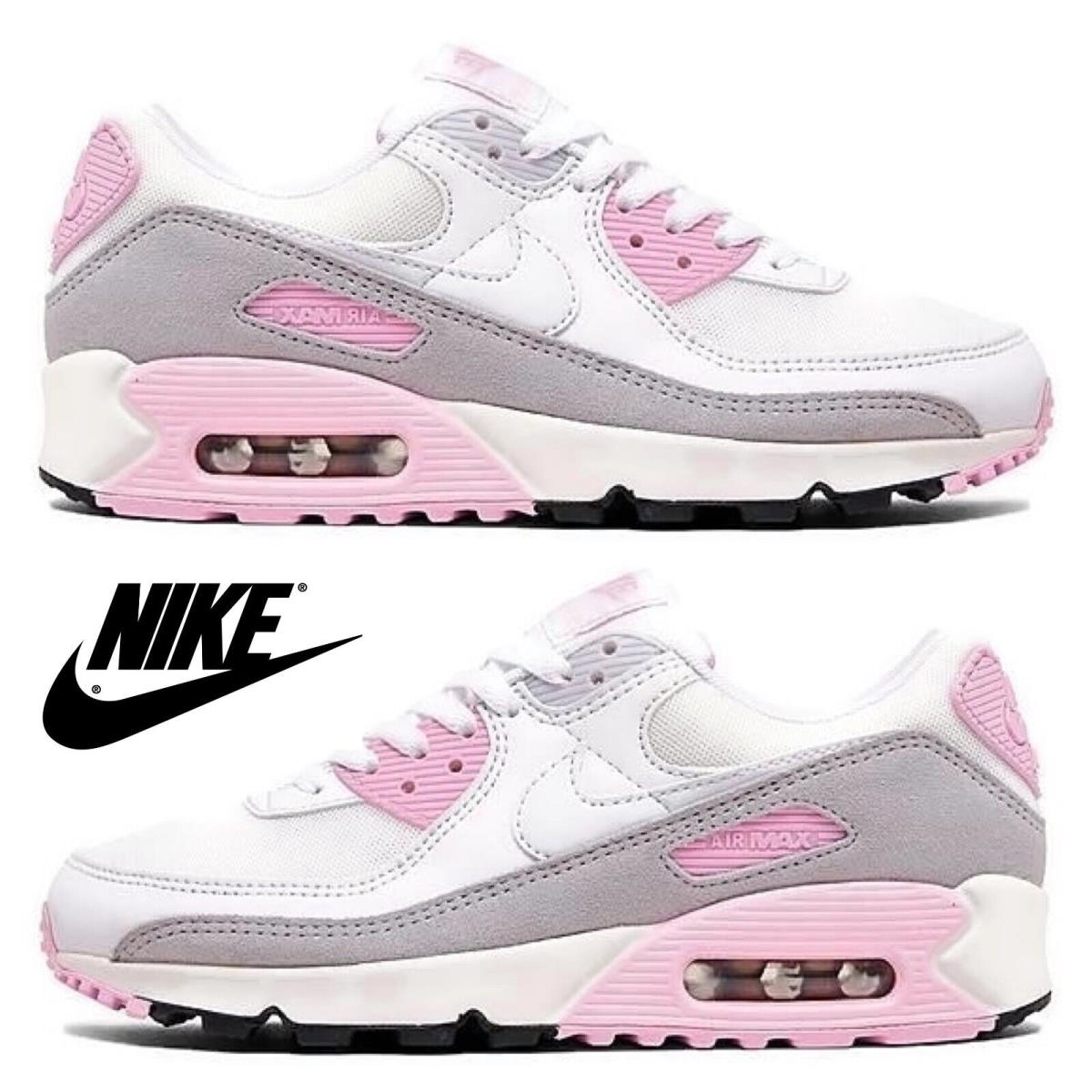 Nike Air Max 90 Women s Sneakers Casual Shoes Premium Running Sport White Pink - White , White/Pink Manufacturer