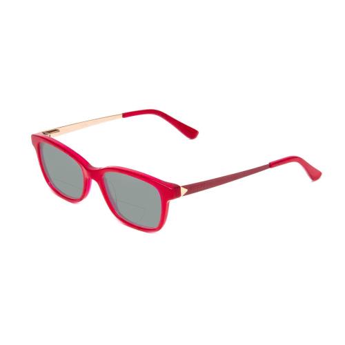 Guess GU9177 Ladies Cateye Polarized Bifocal Sunglasses in Crystal Pink Red 47mm Grey