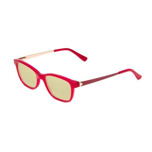 Guess GU9177 Ladies Cateye Polarized Bifocal Sunglasses in Crystal Pink Red 47mm Yellow