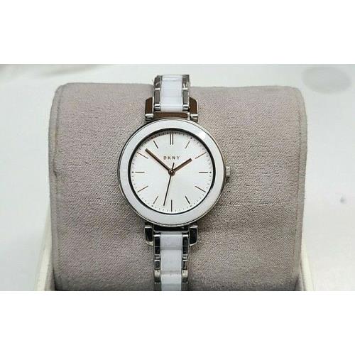 Dkny NY2588 Ellington Silver Dial Stainless Steel Andwhite Ceramic Ladies Watch