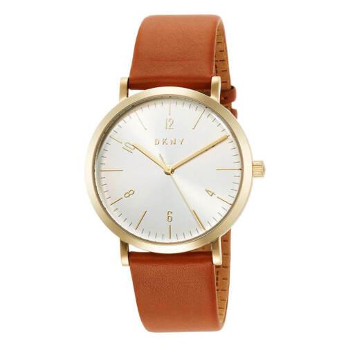 Dkny Women`s Watch Minetta Quartz Brown Leather Strap Silver Tone Dial NY2613