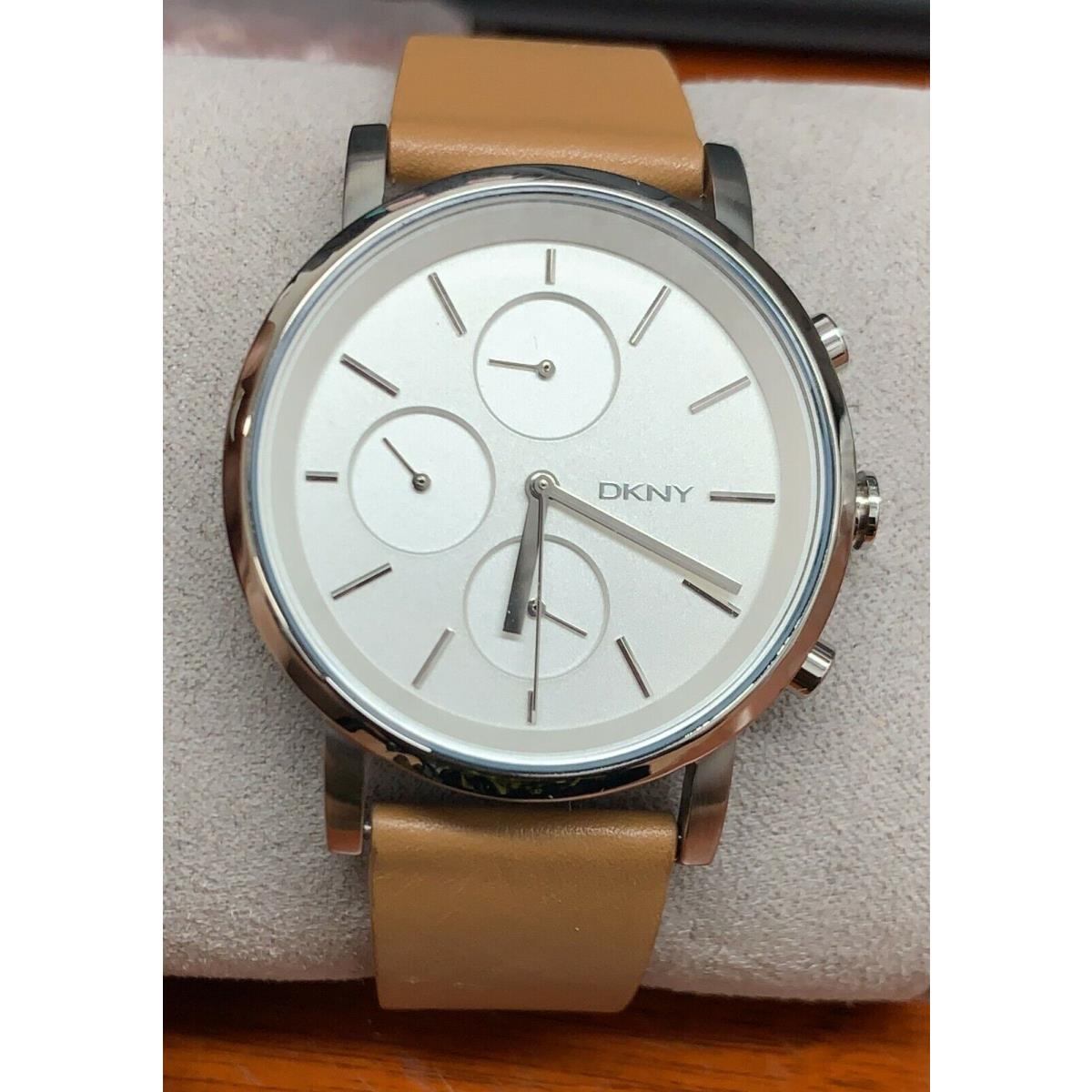 Dkny NY2336 Soho White Dial Light Brown Leather Strap Chronograph Women`s Watch